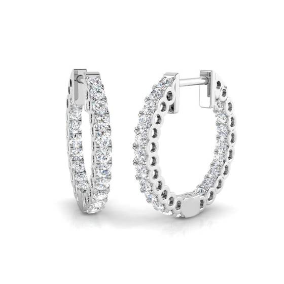 0.77ct SI2/G Round cut Diamond Hoop Earrings in 18k White Gold