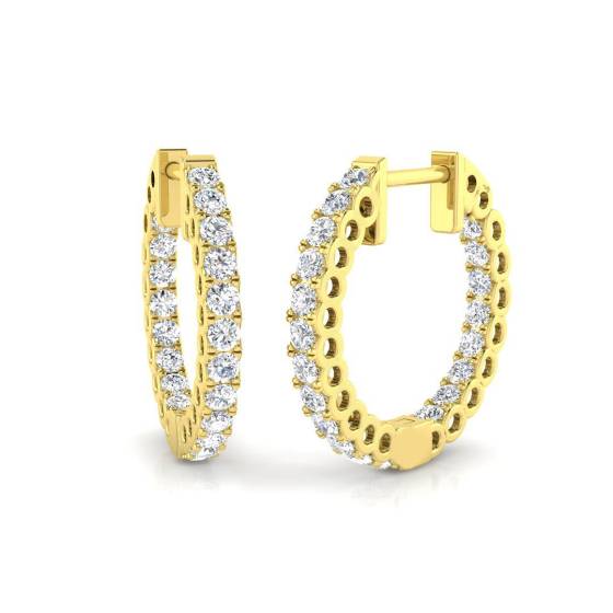 0.75ct I1/G Round cut Diamond Hoop Earrings in 9k Yellow Gold