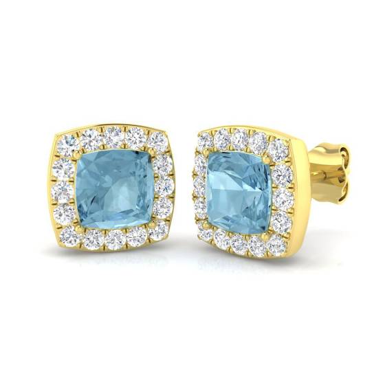 2.71ct SI2/G Cushion cut Aquamarine Gemstone Earrings in 18k Yellow Gold