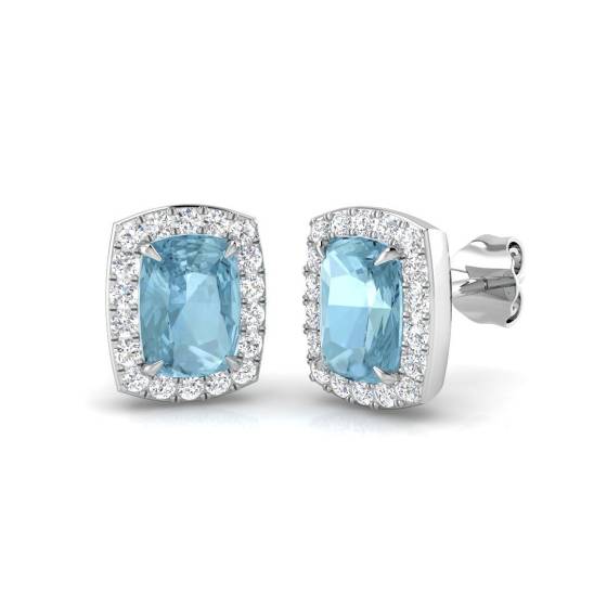 1.94ct SI2/G Cushion cut Aquamarine Gemstone Earrings in 18k Yellow Gold