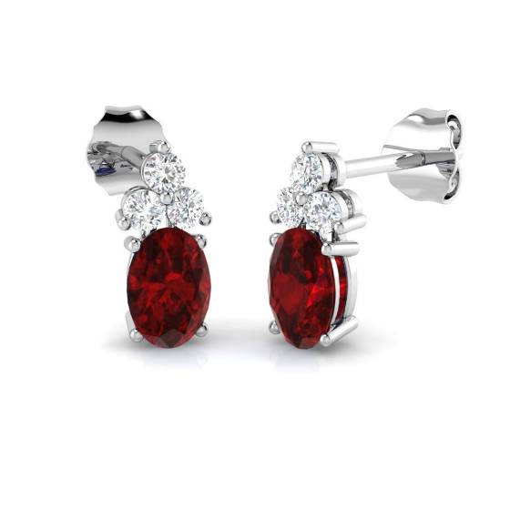 1.16ct SI2/G Oval cut Ruby Gemstone Earrings in 18k White Gold