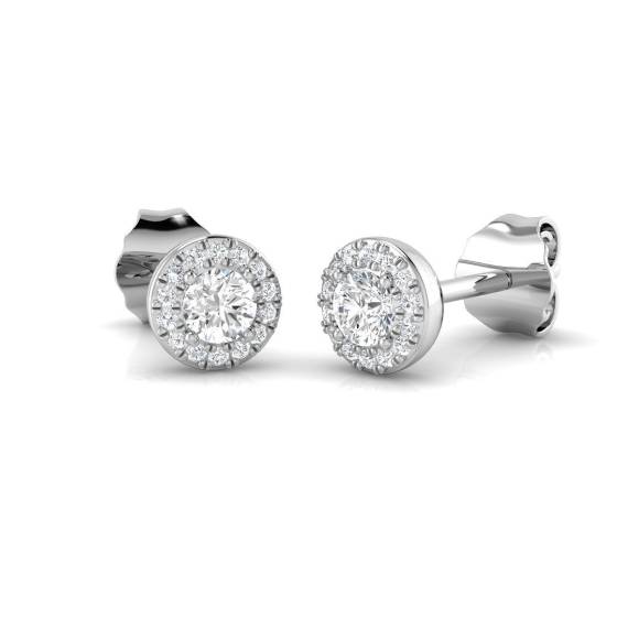 0.27ct SI2/G Round cut Diamond Halo Earrings in 18k White Gold