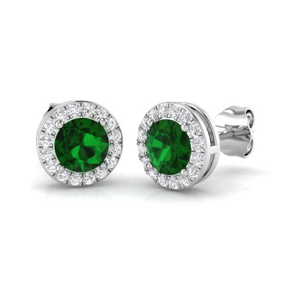 0.37ct SI2/G Round cut Green Emerald Gemstone Earrings in 18k White Gold