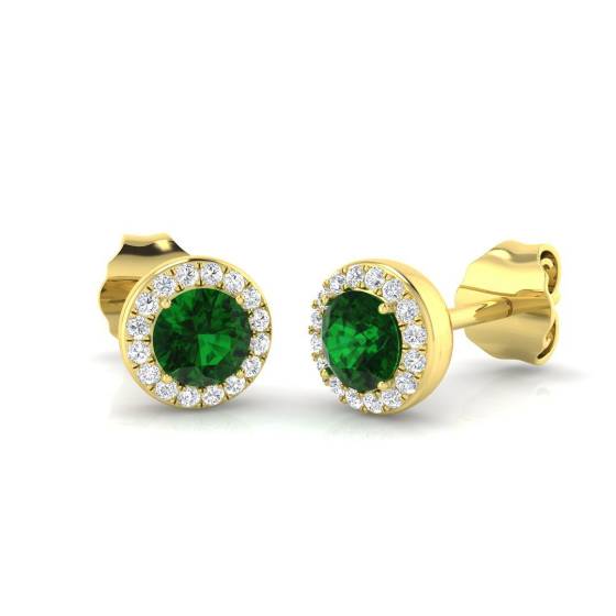 0.37ct SI2/G Round cut Green Emerald Gemstone Earrings in 18k Yellow Gold