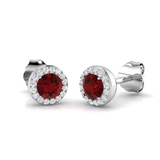 0.98ct SI2/G Round cut Ruby Gemstone Earrings in 18k White Gold