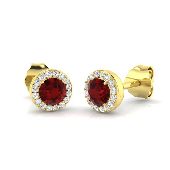 0.98ct SI2/G Round cut Ruby Gemstone Earrings in 18k Yellow Gold