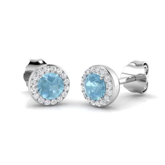 0.54ct SI2/G Round cut Aquamarine Gemstone Earrings in 18k White Gold