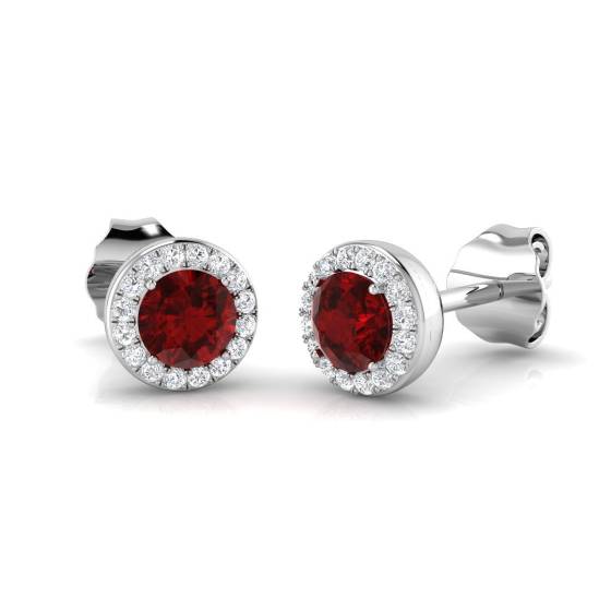 0.81ct SI2/G Round cut Ruby Gemstone Earrings in 18k White Gold