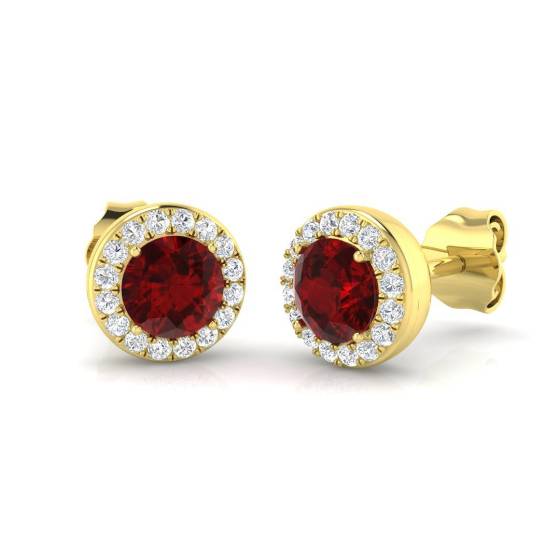 1.62ct SI2/G Round cut Ruby Gemstone Earrings in 18k Yellow Gold