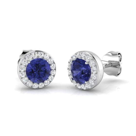 1.26ct SI2/G Round cut Tanzanite Gemstone Earrings in 18k White Gold