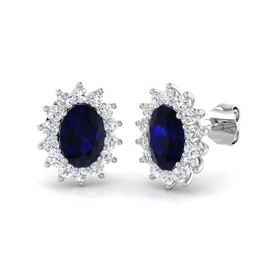 2.35ct SI2/G Oval cut Blue Sapphire Gemstone Earrings in 18k White Gold