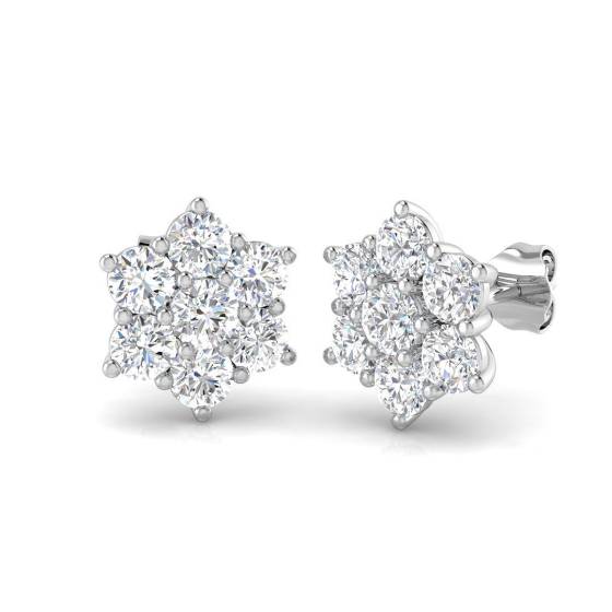 2.04ct SI2/G Round cut Diamond Cluster Earrings in 18k White Gold