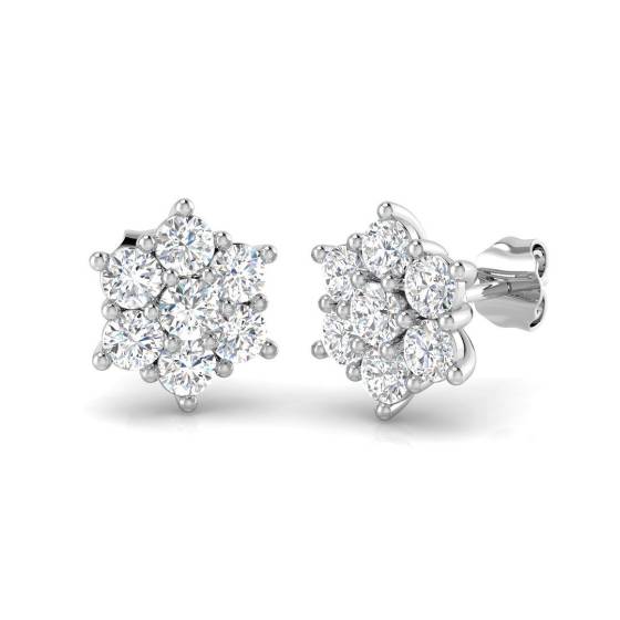 1.55ct SI2/G Round cut Diamond Cluster Earrings in 18k White Gold