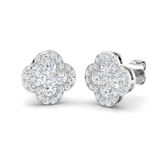 0.99ct I1/G Round cut Diamond Clover Earrings in 9k White Gold