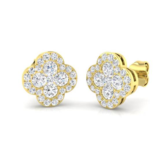 0.99ct I1/G Round cut Diamond Clover Earrings in 9k Yellow Gold