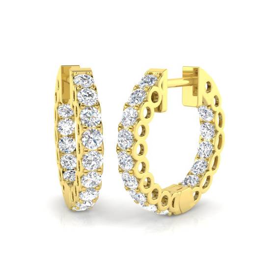 1.49ct I1/G Round cut Diamond Hoop Earrings in 9k Yellow Gold