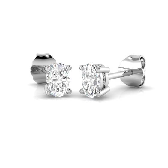 0.53ct SI2/G Oval cut Diamond Stud Earrings in 18k White Gold