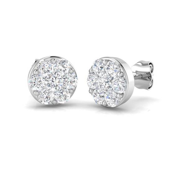 0.98ct SI2/G Round cut Diamond Cluster Earrings in 18k White Gold