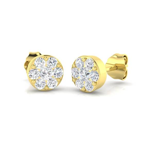 0.46ct SI1/K Round cut Diamond Cluster Earrings in 9k Yellow Gold