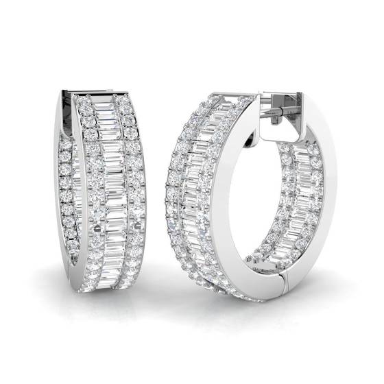 1.64ct SI2/G Round cut Diamond Hoop Earrings in 18k White Gold