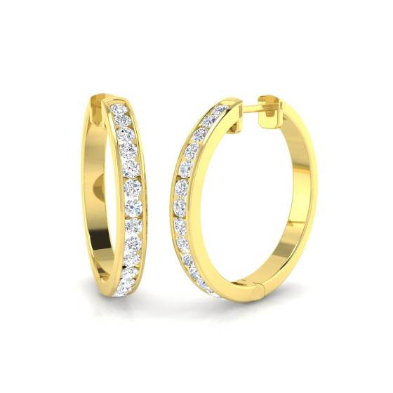 0.69ct SI2/G Round cut Diamond Hoop Earrings in 18k Yellow Gold