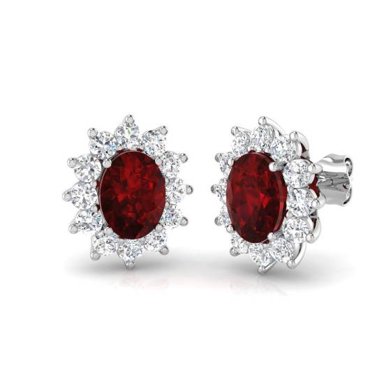 4.10ct SI2/G Oval cut Ruby Gemstone Earrings in 18k White Gold