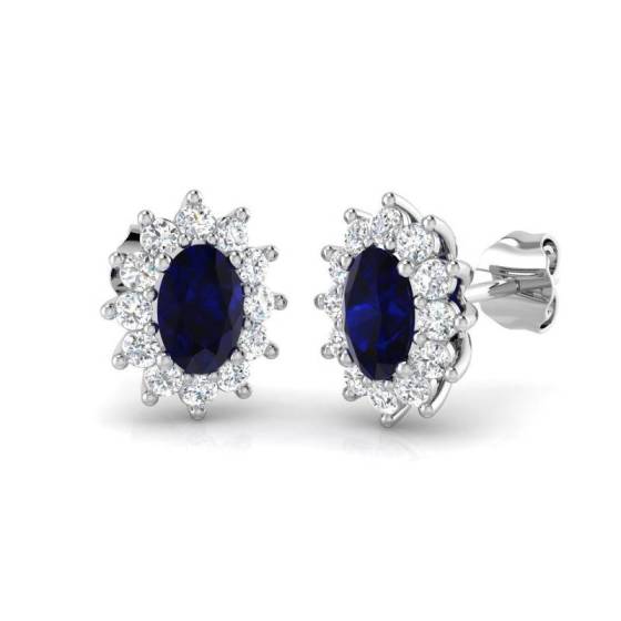 1.72ct SI2/G Oval cut Blue Sapphire Gemstone Earrings in 18k White Gold