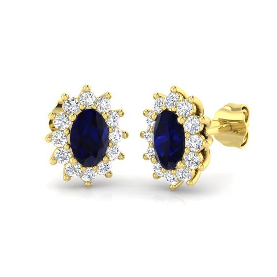 1.46ct SI2/G Oval cut Blue Sapphire Gemstone Earrings in 18k Yellow Gold