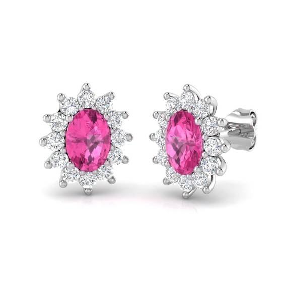 1.33ct SI2/G Oval cut Pink Sapphire Gemstone Earrings in 18k White Gold