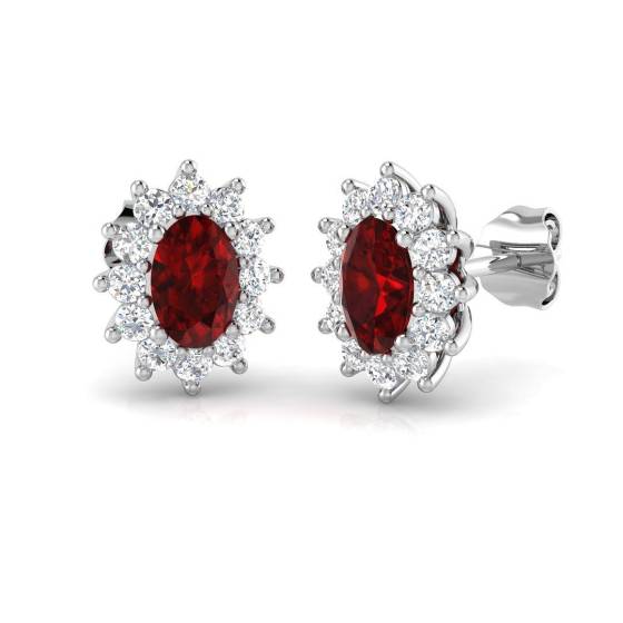 1.60ct SI2/G Oval cut Ruby Gemstone Earrings in 18k Yellow Gold