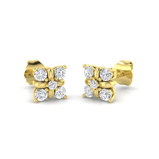 0.42ct SI2/G Round cut Diamond Cluster Earrings in 18k Yellow Gold