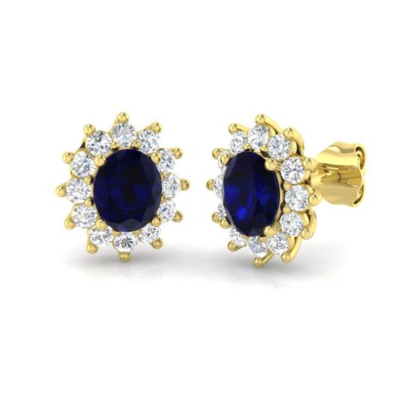 1.95ct SI2/G Oval cut Blue Sapphire Gemstone Earrings in 18k Yellow Gold