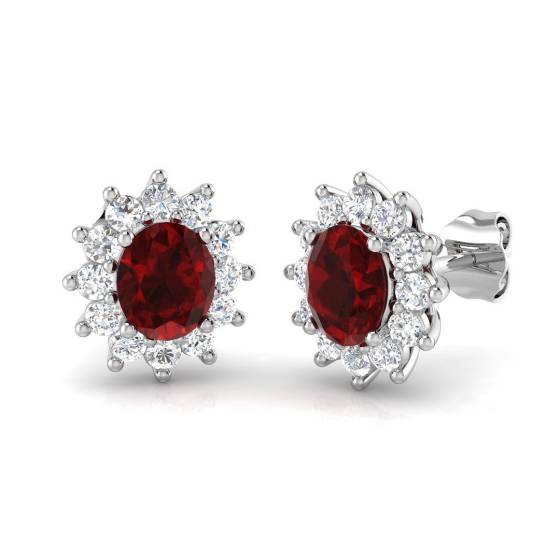 2.38ct SI2/G Oval cut Ruby Gemstone Earrings in 18k White Gold