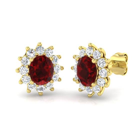 1.96ct I1/G Oval cut Ruby Gemstone Earrings in 9k Yellow Gold