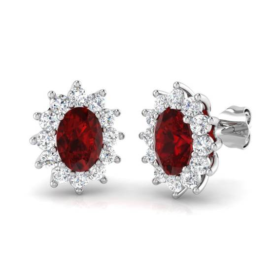 2.94ct SI2/G Oval cut Ruby Gemstone Earrings in 18k White Gold