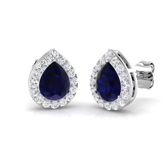 1.67ct SI2/G Pear cut Blue Sapphire Gemstone Earrings in 18k White Gold