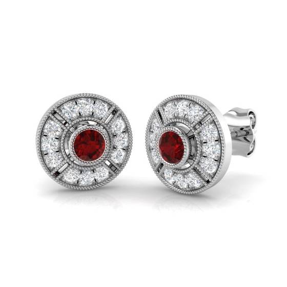 0.59ct SI2/G Round cut Ruby Gemstone Earrings in 18k White Gold