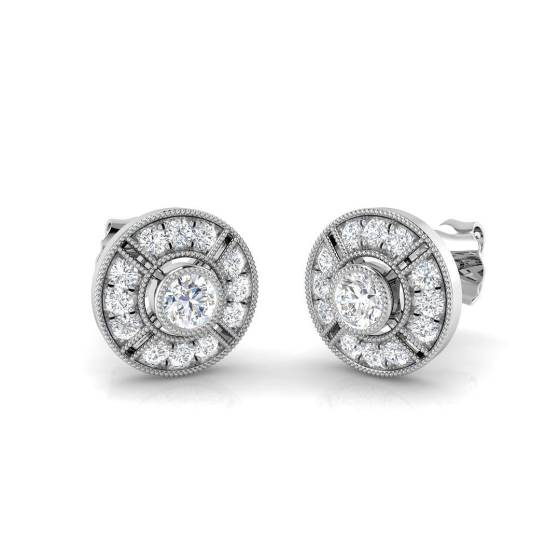 0.50ct SI2/G Round cut Diamond Cluster Earrings in 18k White Gold