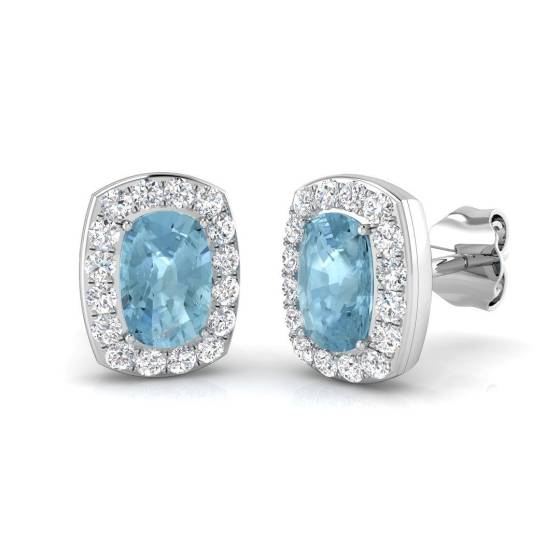 1.16ct SI2/G Cushion cut Aquamarine Gemstone Earrings in 18k White Gold