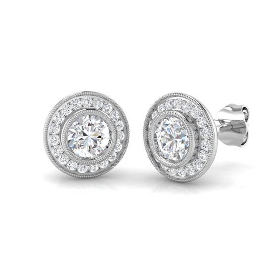 1.21ct SI2/G Round cut Diamond Halo Earrings in 18k White Gold