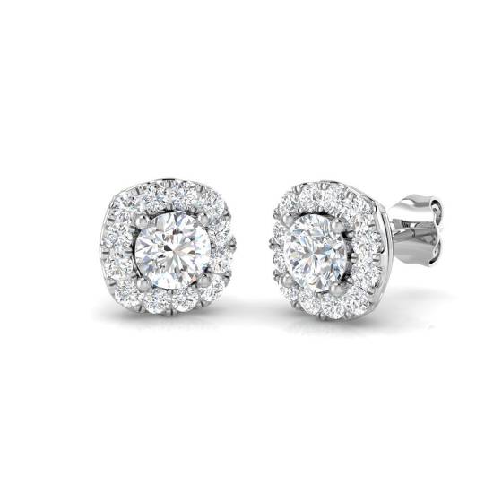 1.50ct SI2/G Round cut Diamond Halo Earrings in 18k White Gold