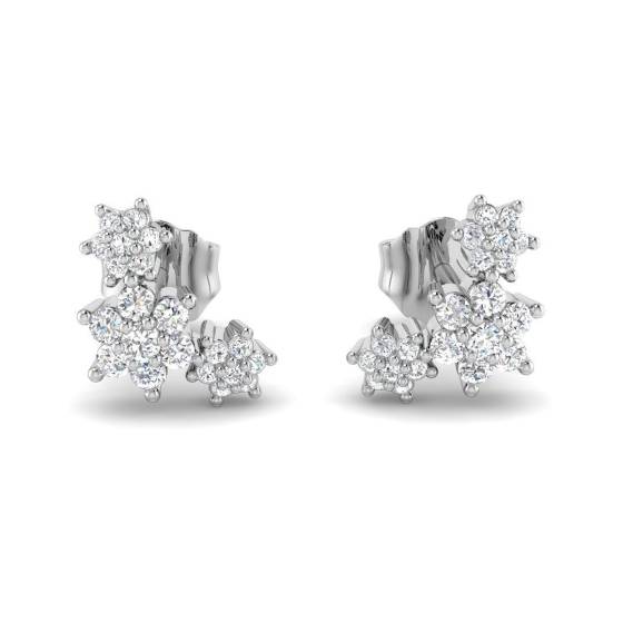 0.19ct SI2/G Round cut Diamond Cluster Earrings in 9k White Gold