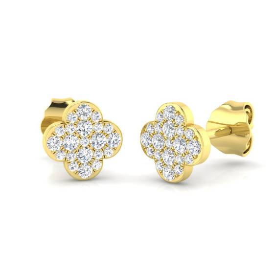 0.18ct SI2/G Round cut Diamond Cluster Earrings in 9k Yellow Gold