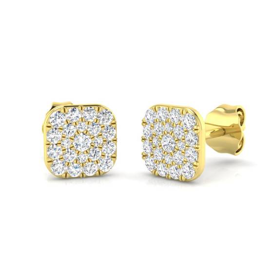 0.38ct SI2/G Round cut Diamond Cluster Earrings in 9k Yellow Gold