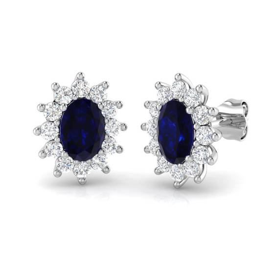 2.83ct SI2/G Oval cut Blue Sapphire Gemstone Earrings in 18k White Gold