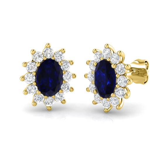 2.70ct SI2/G Oval cut Blue Sapphire Gemstone Earrings in 18k Yellow Gold