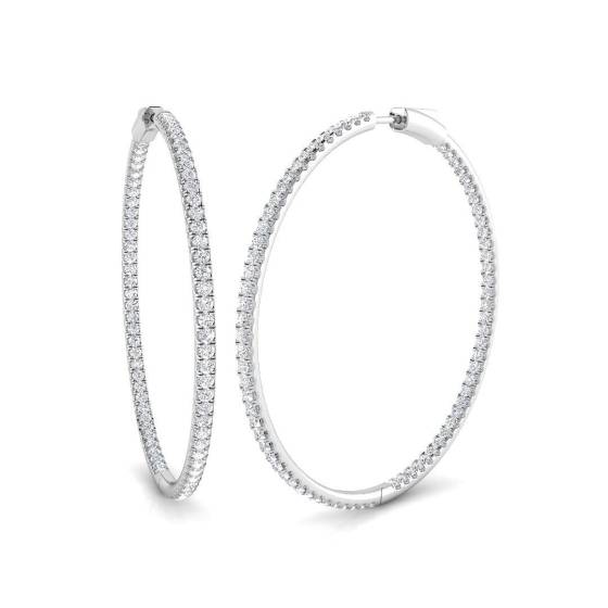 3.22ct SI2/G Round cut Diamond Hoop Earrings in 18k White Gold