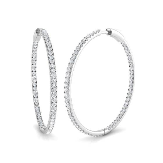 2.38ct SI2/G Round cut Diamond Hoop Earrings in 18k White Gold