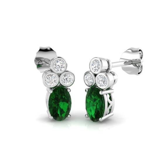 1.10ct SI2/G Oval cut Green Emerald Gemstone Earrings in 18k White Gold