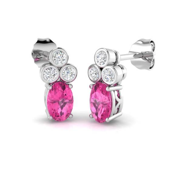 1.13ct SI2/G Oval cut Pink Sapphire Gemstone Earrings in 18k White Gold